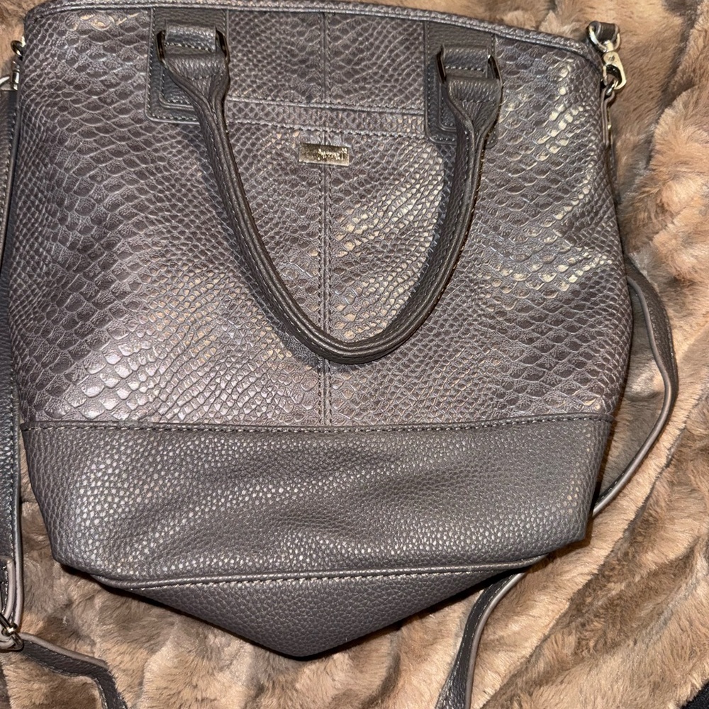 Elegant Thirty-One Slate grey Snakeskin textured Women's Bag